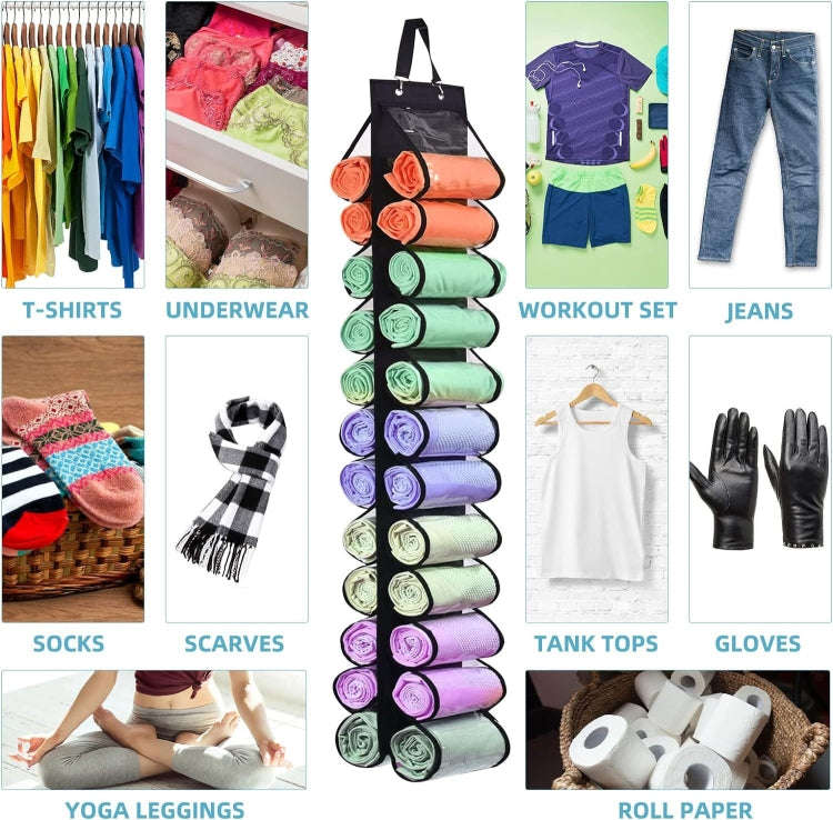 Double-Sided 24 Grids Storage Hanging Bag Hanging Storage Closet Behind Door Storage Organizer(Bl...