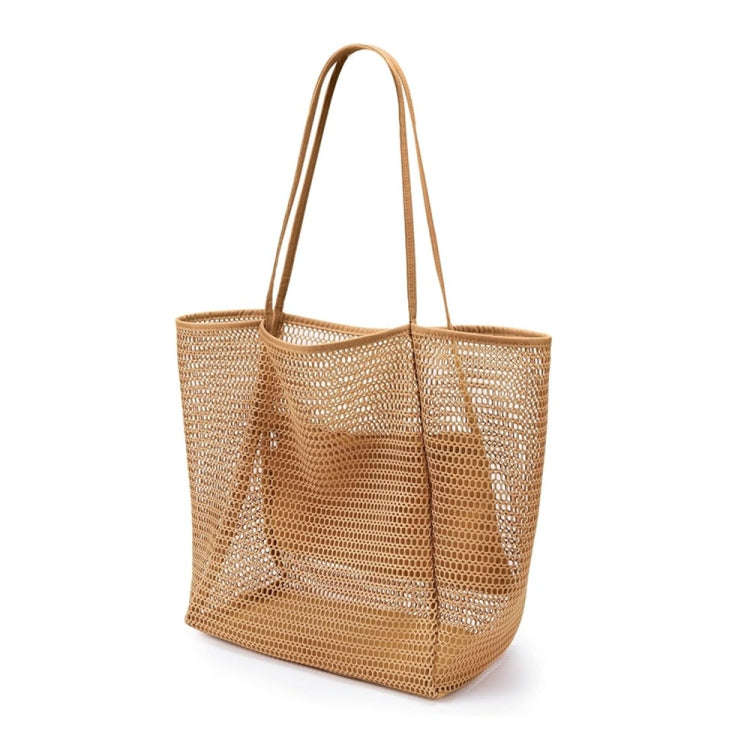 Folding Beach Bag Mesh Tote Handbag Women Shoulder Bag(Khaki)