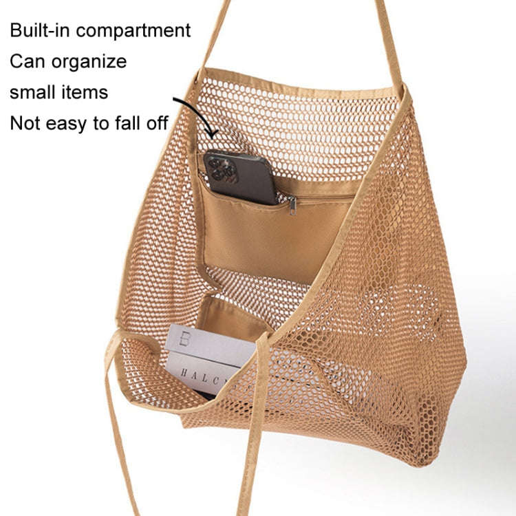 Folding Beach Bag Mesh Tote Handbag Women Shoulder Bag(Khaki)