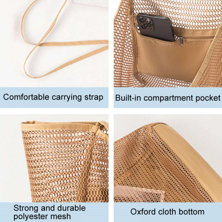 Folding Beach Bag Mesh Tote Handbag Women Shoulder Bag(Khaki)