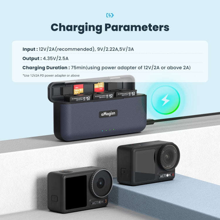 For DJI Action 4 / 3 aMagisn Fast Charge Charging Box Charger Sports Camera Accessories