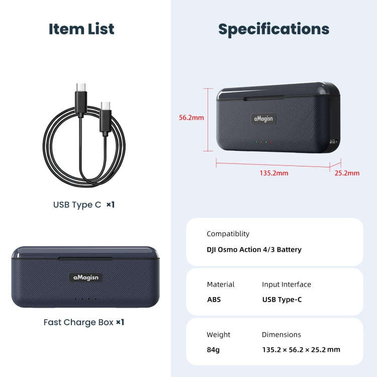 For DJI Action 4 / 3 aMagisn Fast Charge Charging Box Charger Sports Camera Accessories