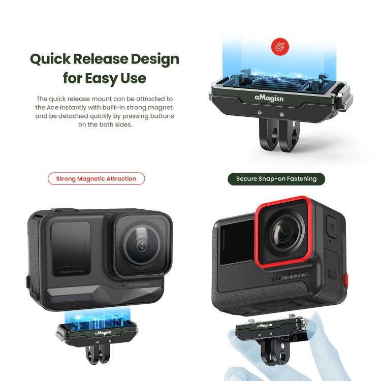 AMagisn Metal Magnetic Quick Release + Top Cover, For Insta360 Ace / Ace Pro / X5 / X3 / X2 / GoP...