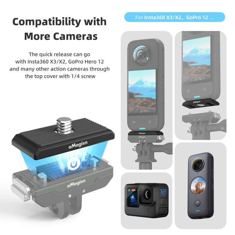 AMagisn Metal Magnetic Quick Release + Top Cover, For Insta360 Ace / Ace Pro / X5 / X3 / X2 / GoP...
