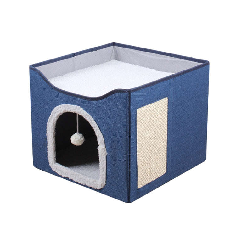 Multifunctional Sisal Cats Scratching Board Foldable Pet Bed(Navy Blue)