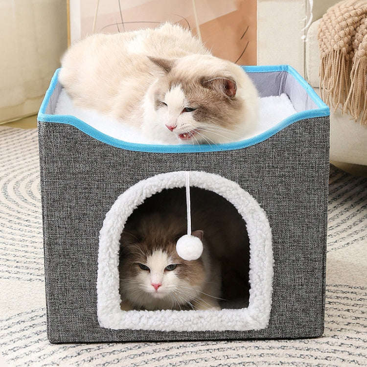 Multifunctional Sisal Cats Scratching Board Foldable Pet Bed(Navy Blue)