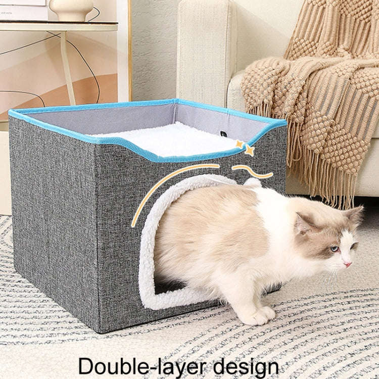 Multifunctional Sisal Cats Scratching Board Foldable Pet Bed(Navy Blue)