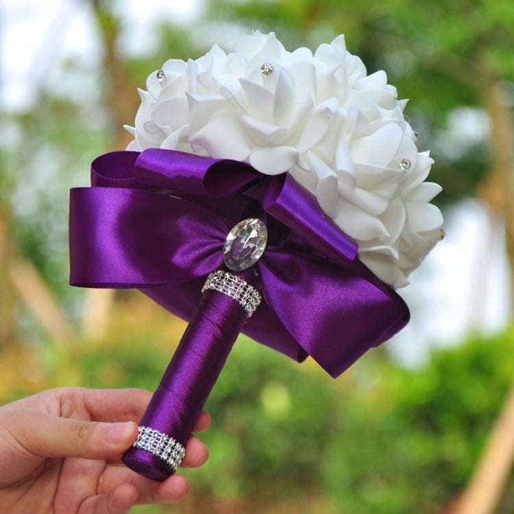 Wedding Bridal Hand Bouquet Simulation Flower Bouquet Wedding Supplies(Dark Purple)