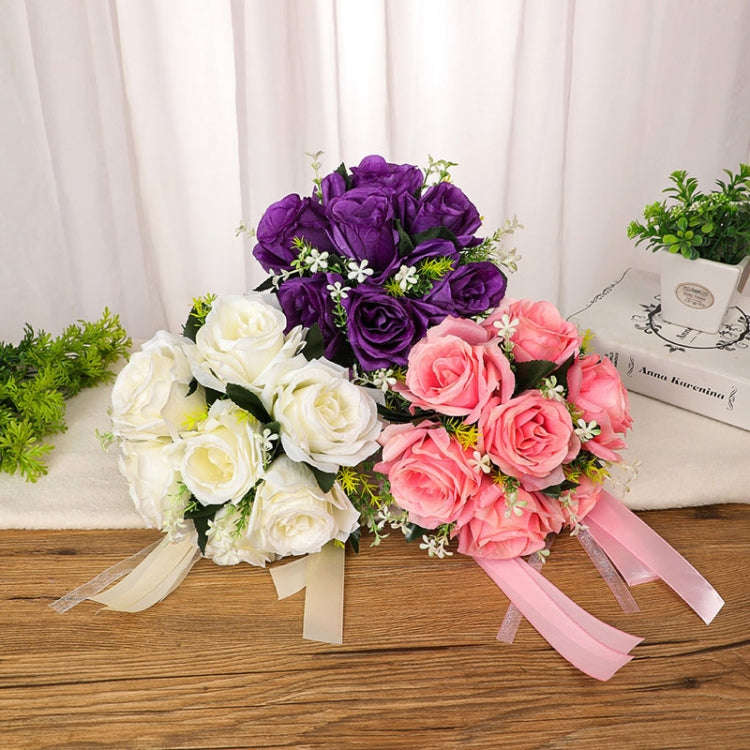 Bridal Hand Bouquet Wedding Supplies Simulation Wedding Decorative Flowers(Pink)