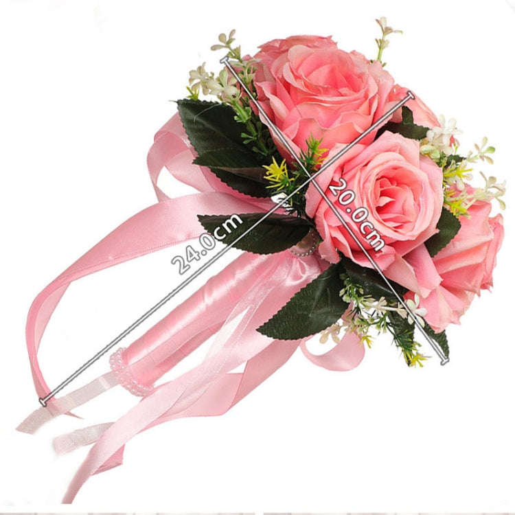 Bridal Hand Bouquet Wedding Supplies Simulation Wedding Decorative Flowers(Pink)