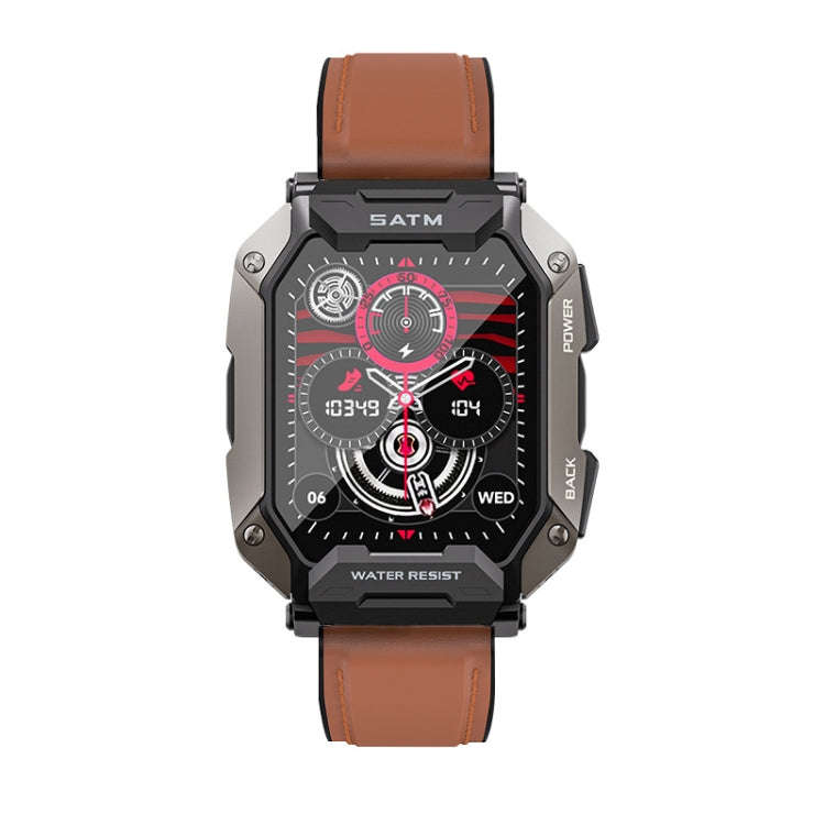 C20Plus 1.81-inch Health Monitoring Waterproof Bluetooth Call Smart Watch, Color: Brown Leather