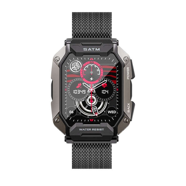 C20Plus 1.81-inch Health Monitoring Waterproof Bluetooth Call Smart Watch, Color: Black Steel