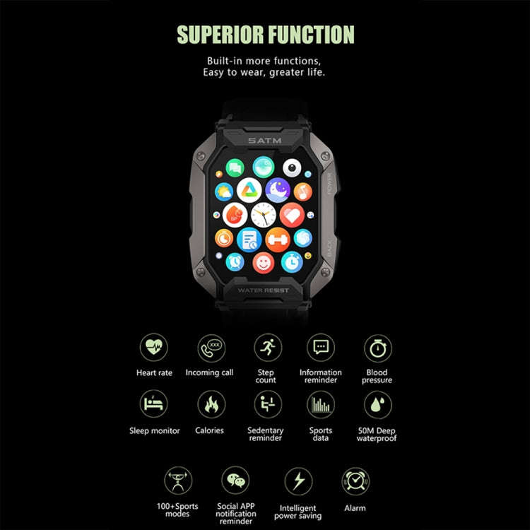 C20Plus 1.81-inch Health Monitoring Waterproof Bluetooth Call Smart Watch, Color: Black Leather