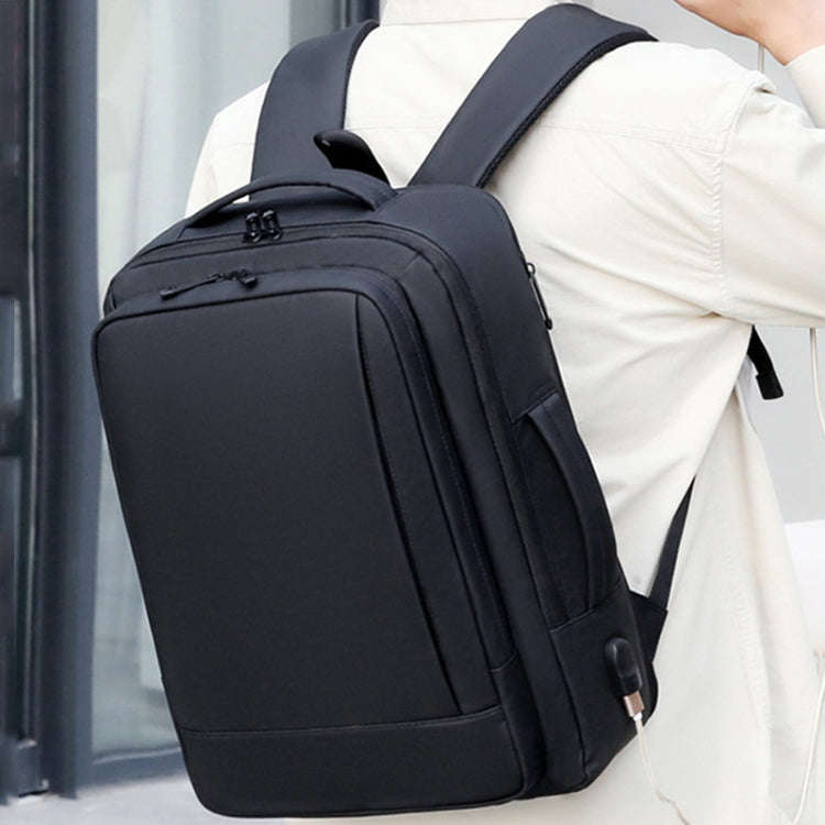 Expandable Business Waterproof Laptop Backpack With USB Port(Black)