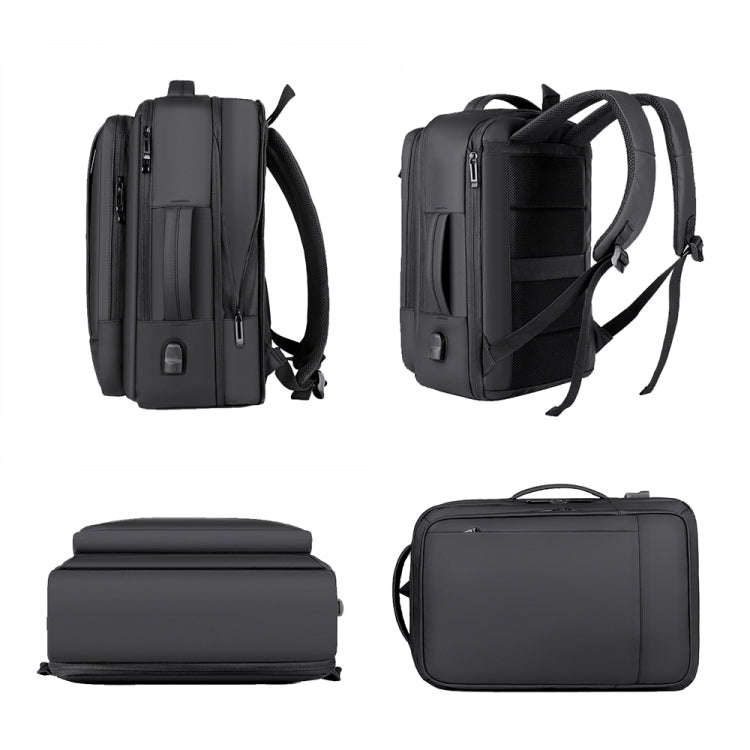 Expandable Business Waterproof Laptop Backpack With USB Port(Black)