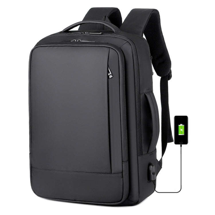Expandable Business Waterproof Laptop Backpack With USB Port(Black)