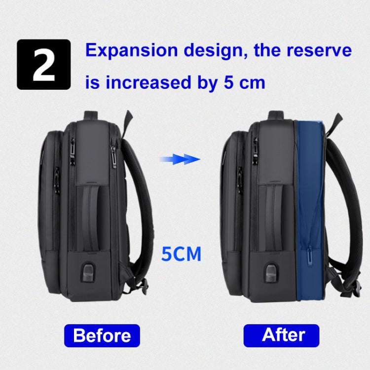 Expandable Business Waterproof Laptop Backpack With USB Port(Black)