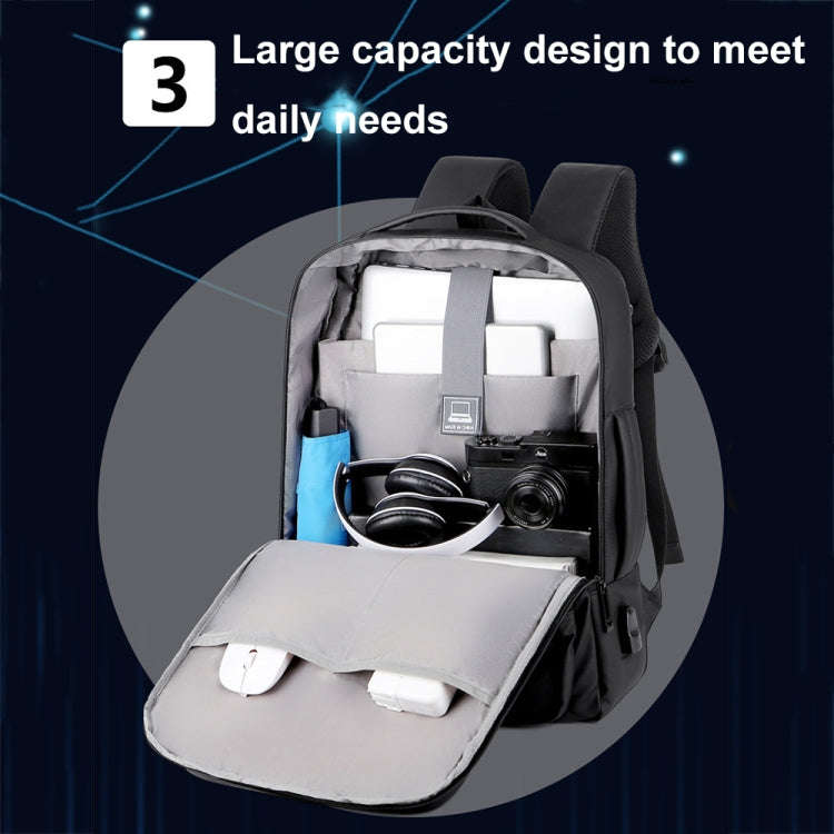 Expandable Business Waterproof Laptop Backpack With USB Port(Black)