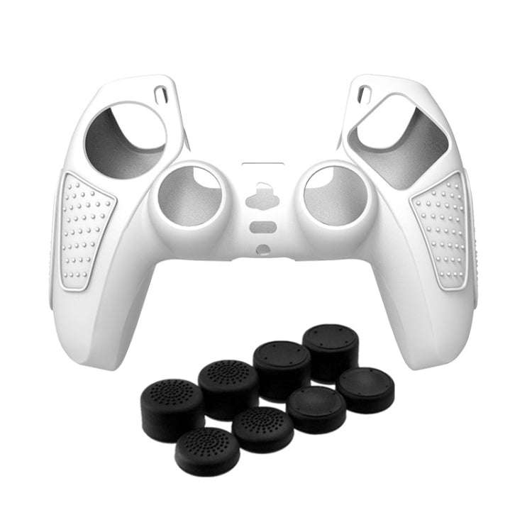 For PS5 Gamepad Silicone Protective Case Anti-Skid Soft Silicone Cover, Color: White+8 Hats