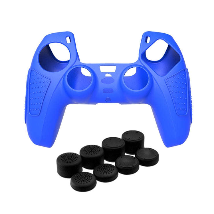 For PS5 Gamepad Silicone Protective Case Anti-Skid Soft Silicone Cover, Color: Blue+8 Hats