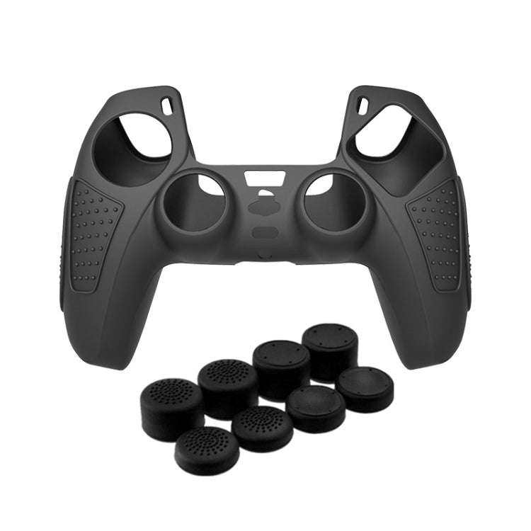 For PS5 Gamepad Silicone Protective Case Anti-Skid Soft Silicone Cover, Color: Black+8 Hats