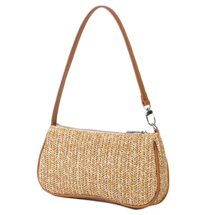 Women Woven Bag Single Shoulder Armpit Hundreds of Straw Bag(Khaki)