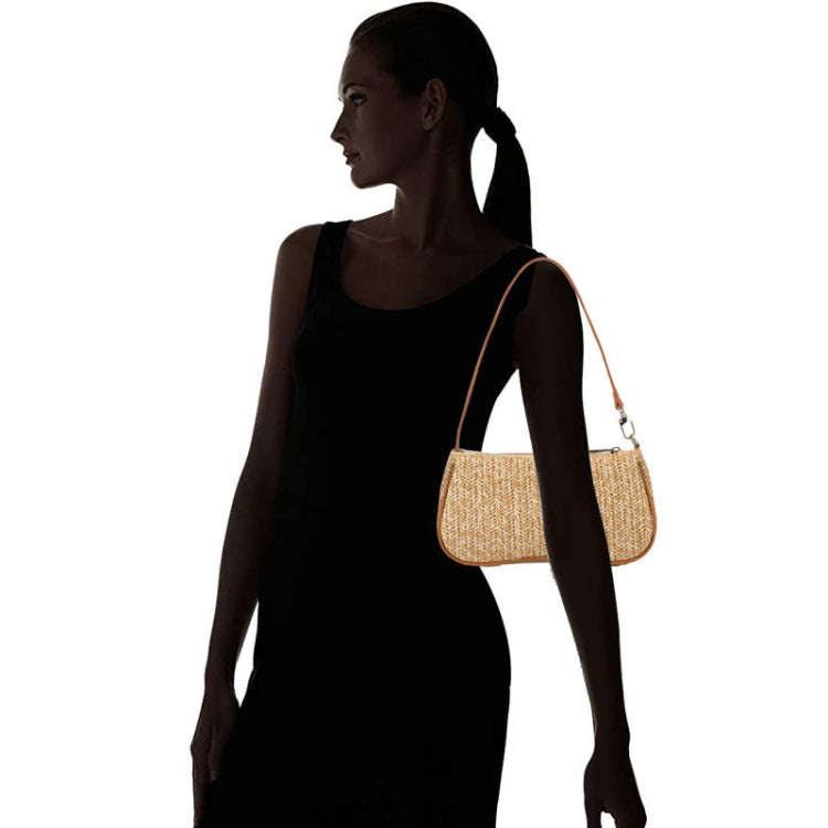 Women Woven Bag Single Shoulder Armpit Hundreds of Straw Bag(Khaki)