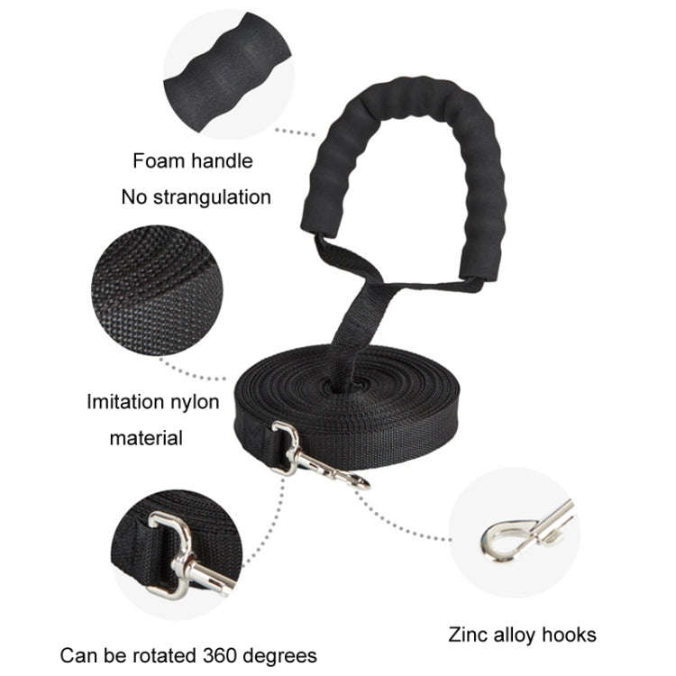 2.5cm x 10m Pet Tracking Dog Collar Leash Dog Training Lengthened Traction Leash(Black)