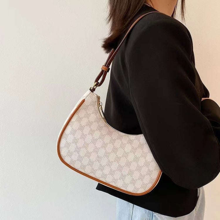Women Summer Versatile PU Leather Tote Crescent Shoulder Bag Niche Design Underarm Bag(White)