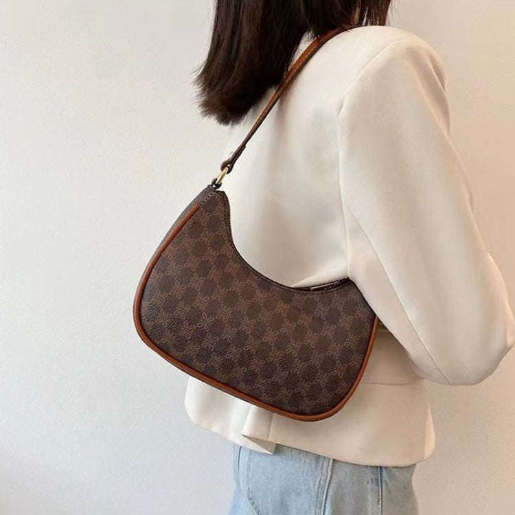 Women Summer Versatile PU Leather Tote Crescent Shoulder Bag Niche Design Underarm Bag(Coffee)