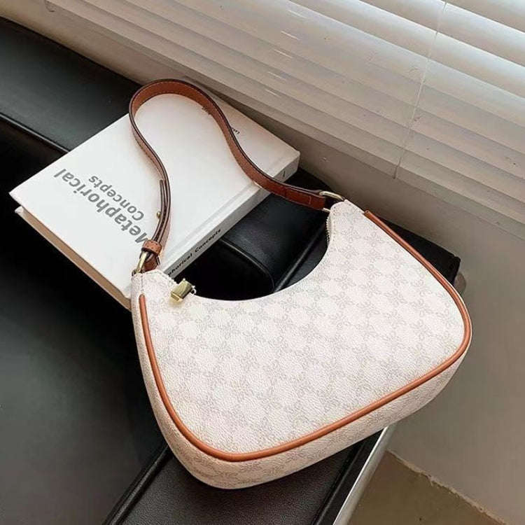 Women Summer Versatile PU Leather Tote Crescent Shoulder Bag Niche Design Underarm Bag(White)
