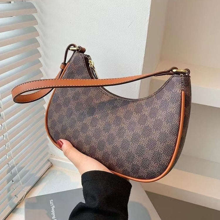 Women Summer Versatile PU Leather Tote Crescent Shoulder Bag Niche Design Underarm Bag(Coffee)