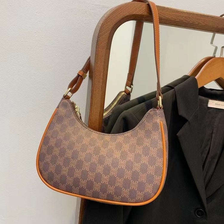 Women Summer Versatile PU Leather Tote Crescent Shoulder Bag Niche Design Underarm Bag(Coffee)