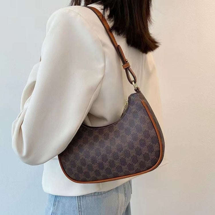 Women Summer Versatile PU Leather Tote Crescent Shoulder Bag Niche Design Underarm Bag(Coffee)