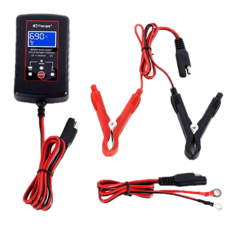 RJtianye 6V/12V ASE Adapter Cable Car Motorcycle Lawn Mower Battery Charger(EU Plug)