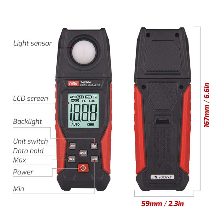 TASI TA630A Integrated Digital Light Meter Illuminance Lux Meter Backlight LCD Display 0.1-200000...