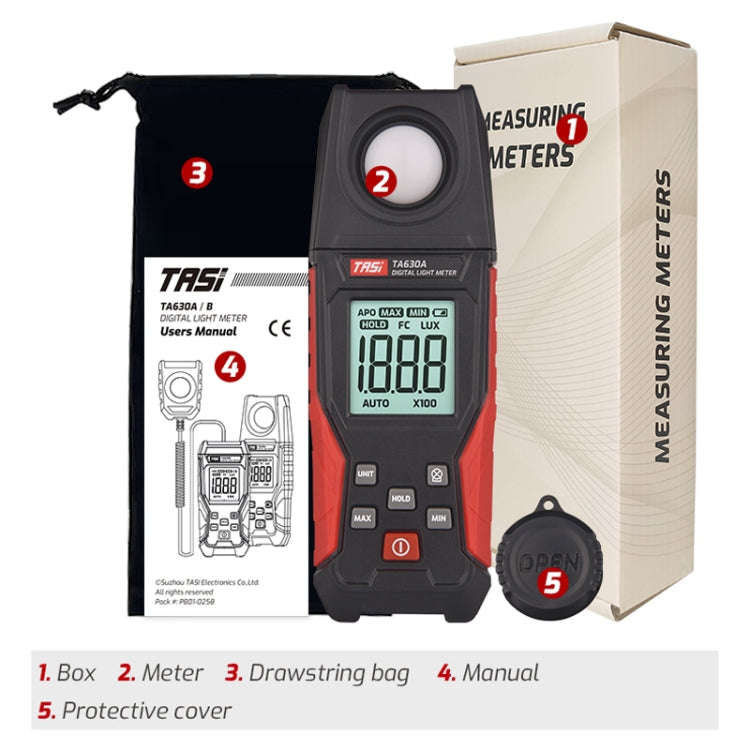 TASI TA630A Integrated Digital Light Meter Illuminance Lux Meter Backlight LCD Display 0.1-200000...