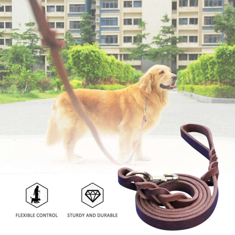 1.2 x 250cm Pet Outing Cowhide Towing Leash Dog Training Harness(Bronze Hook)