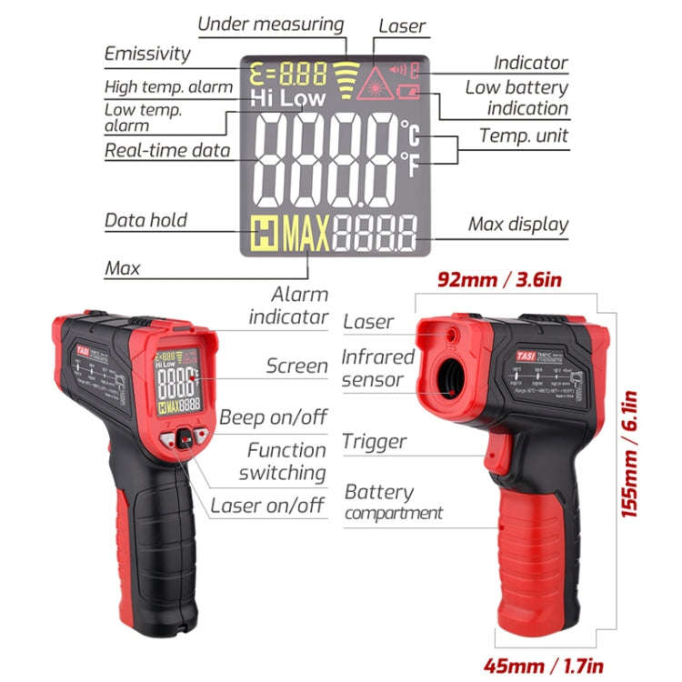 TASI TA601C -50-880 Degrees Celsius Infrared Thermometer Electronic Color Screen Thermometer