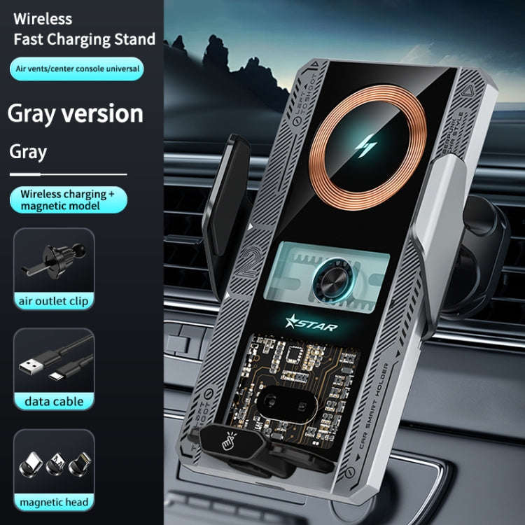 15W QI Protocol Wireless Car Charger Smart Induction Phone Holder(Silver)