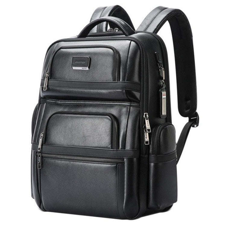 Bopai 61-17311 Large-capacity First-layer Cowhide Laptop Backpack With USB+Type-C Port(Plain)