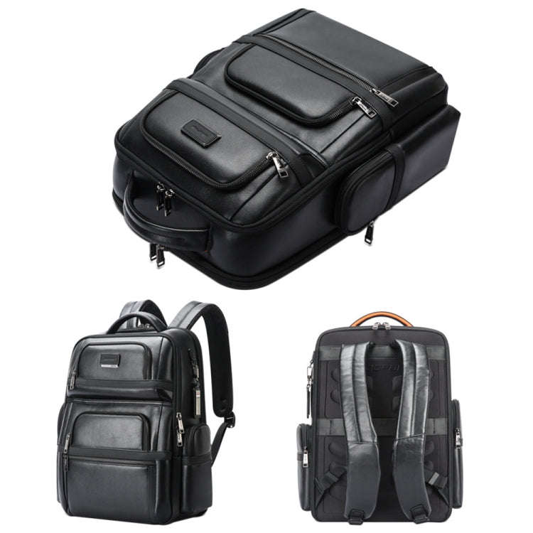 Bopai 61-17311 Large-capacity First-layer Cowhide Laptop Backpack With USB+Type-C Port(Plain)