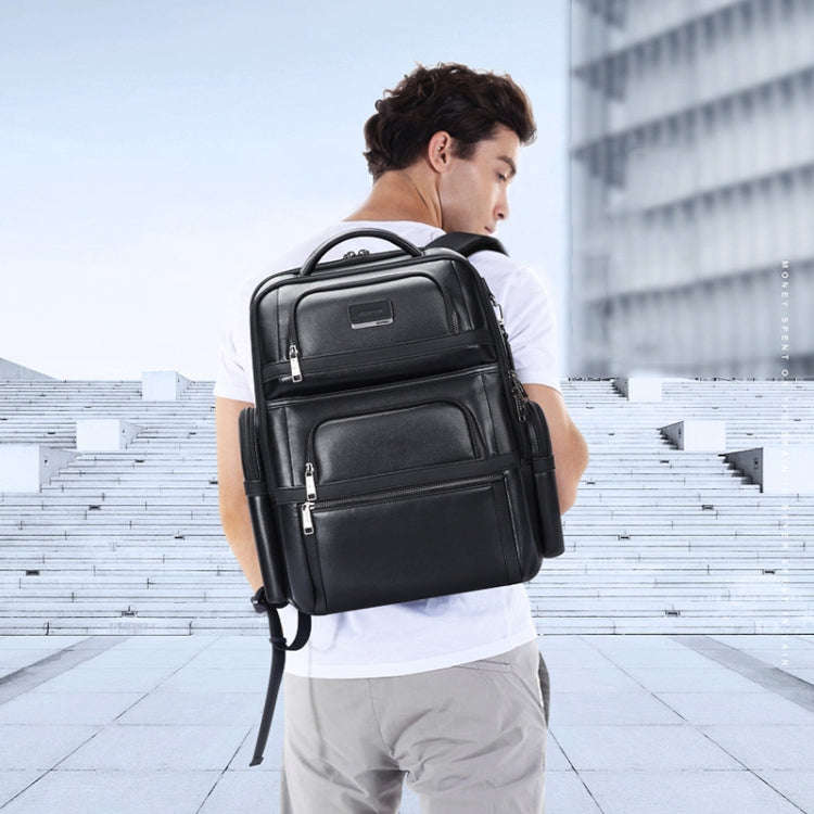 Bopai 61-17311 Large-capacity First-layer Cowhide Laptop Backpack With USB+Type-C Port(Plain)