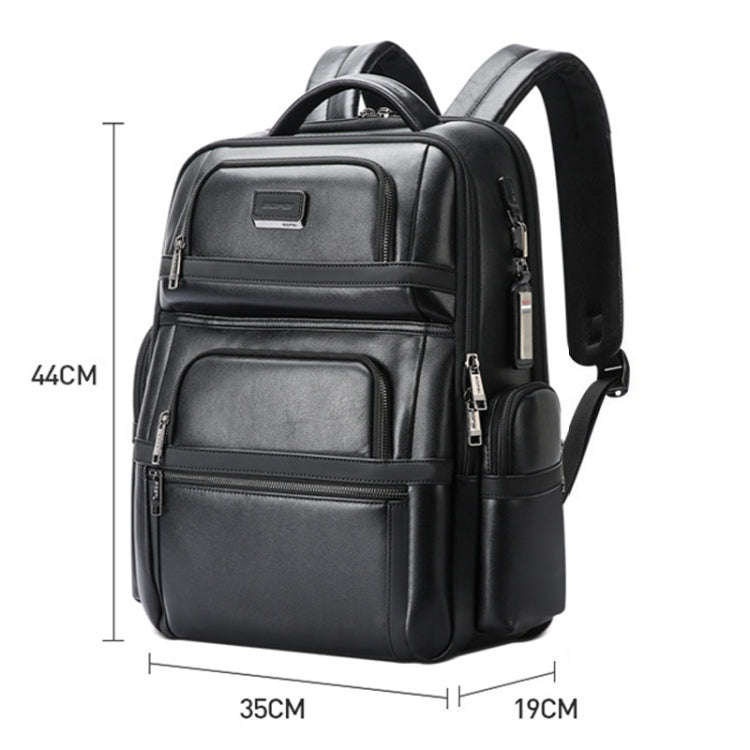 Bopai 61-17311 Large-capacity First-layer Cowhide Laptop Backpack With USB+Type-C Port(Plain)