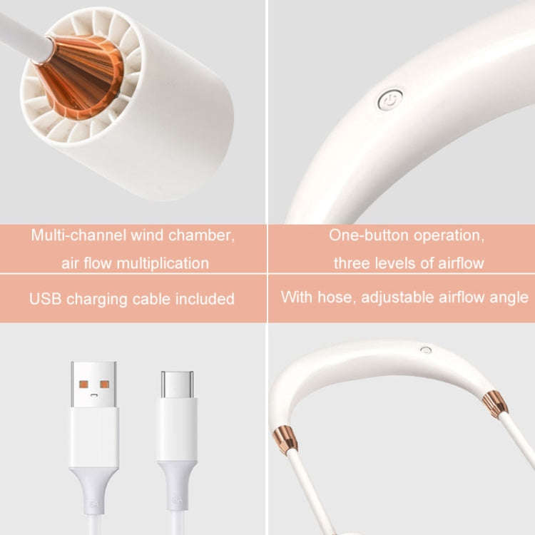 Portable Hanging Neck Fan USB Charging Long Life Outdoor Small Fan(White)