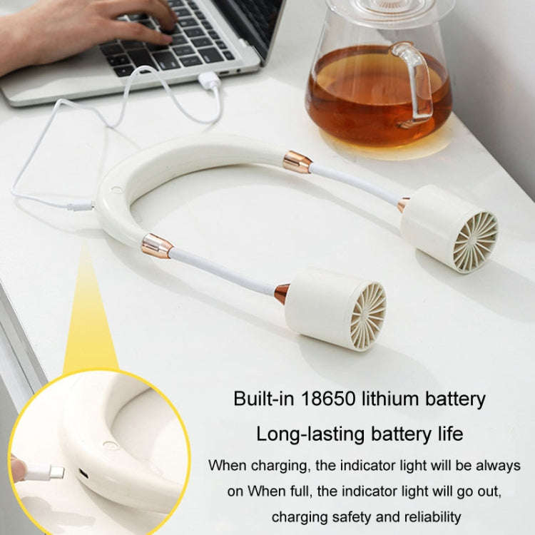 Portable Hanging Neck Fan USB Charging Long Life Outdoor Small Fan(White)
