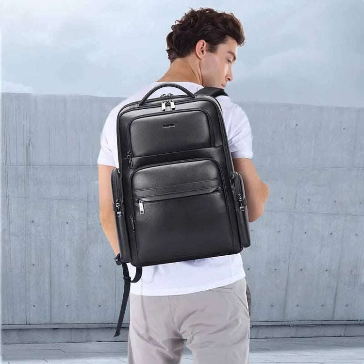 Bopai 61-98611 Large-capacity Waterproof First-layer Cowhide Laptop Backpack With USB+Type-C Port...