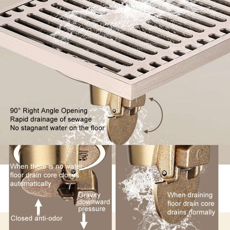 All Copper Brushed Anti-Odor Floor Drain Gravity Copper Core Bathroom Floor Drain, Specification:...