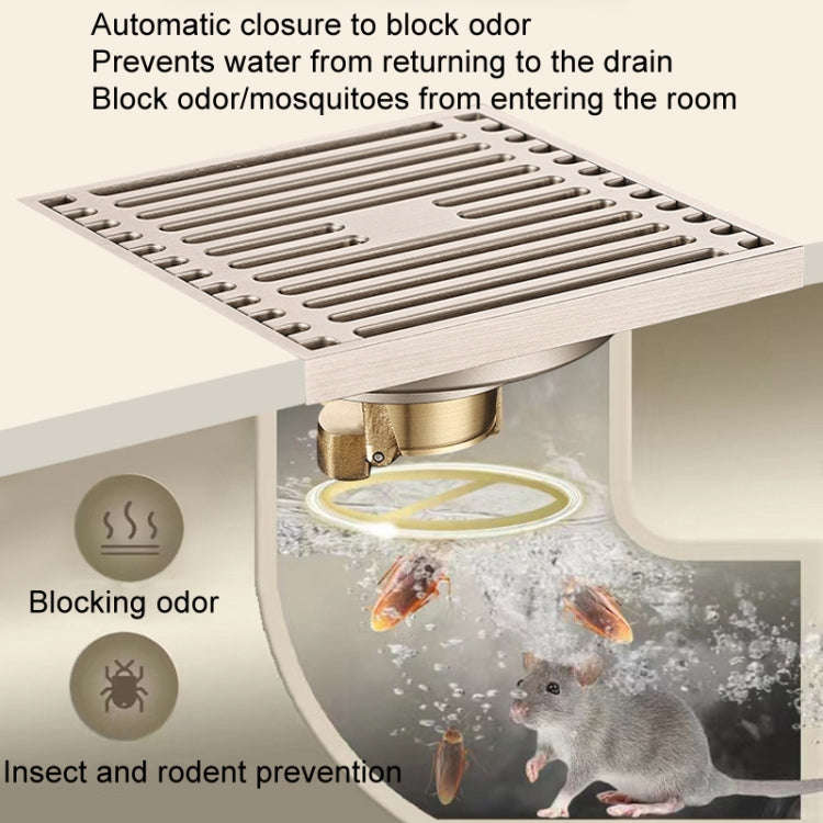 All Copper Brushed Anti-Odor Floor Drain Gravity Copper Core Bathroom Floor Drain, Specification:...