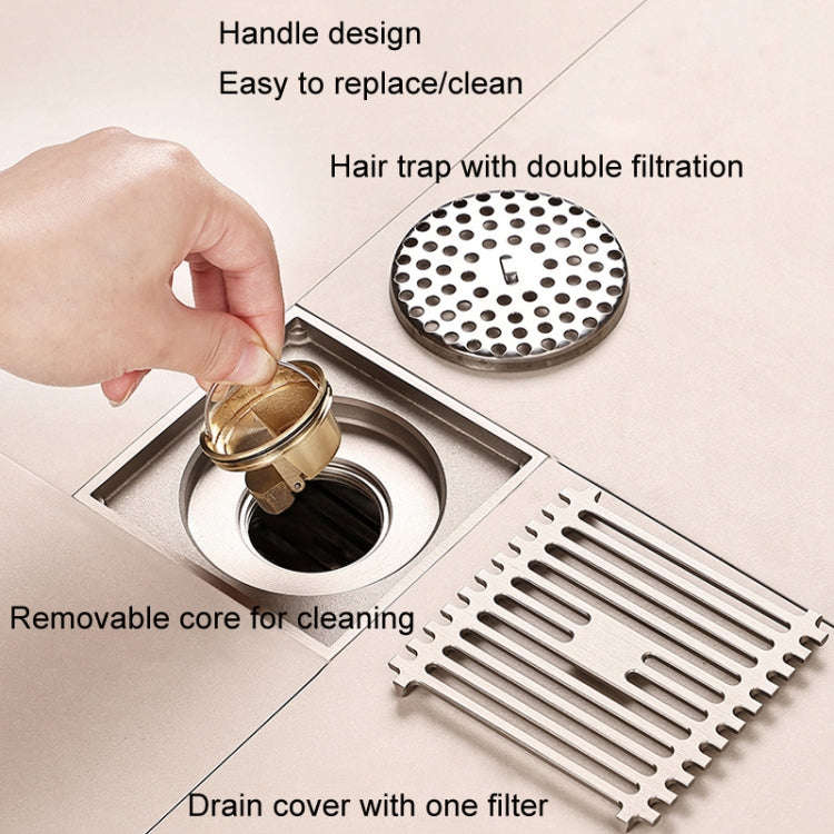 All Copper Brushed Anti-Odor Floor Drain Gravity Copper Core Bathroom Floor Drain, Specification:...
